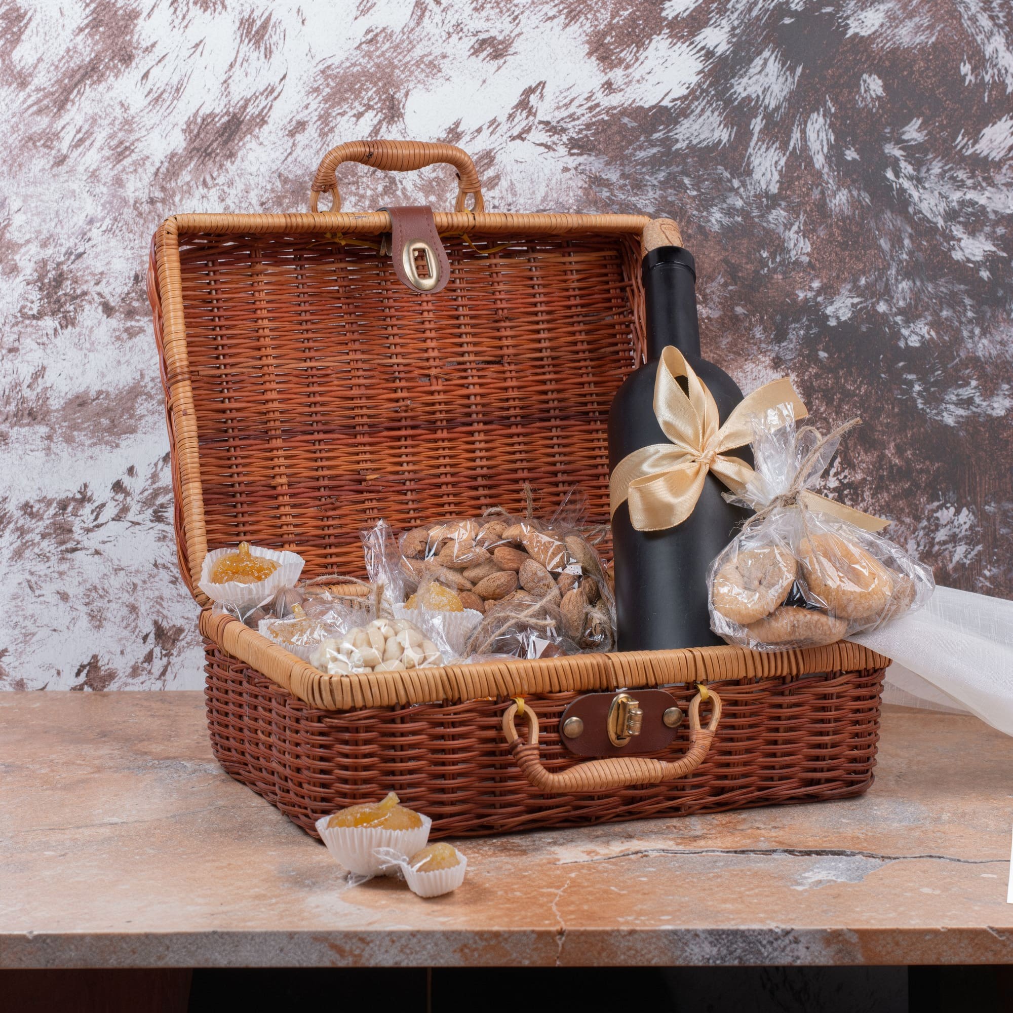 Gift Basket with Wine and Nuts Image