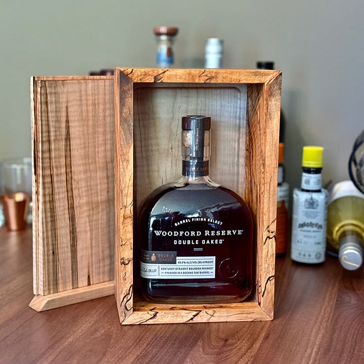 Live Item Bourbon Bottle and Hand-Made Wooden Display Case